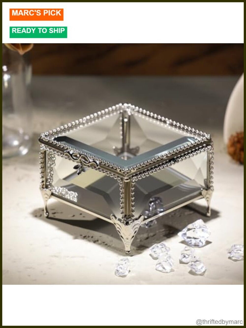Vintage Glass Jewelry Box Keepsake Trinket Ring Display Organizer